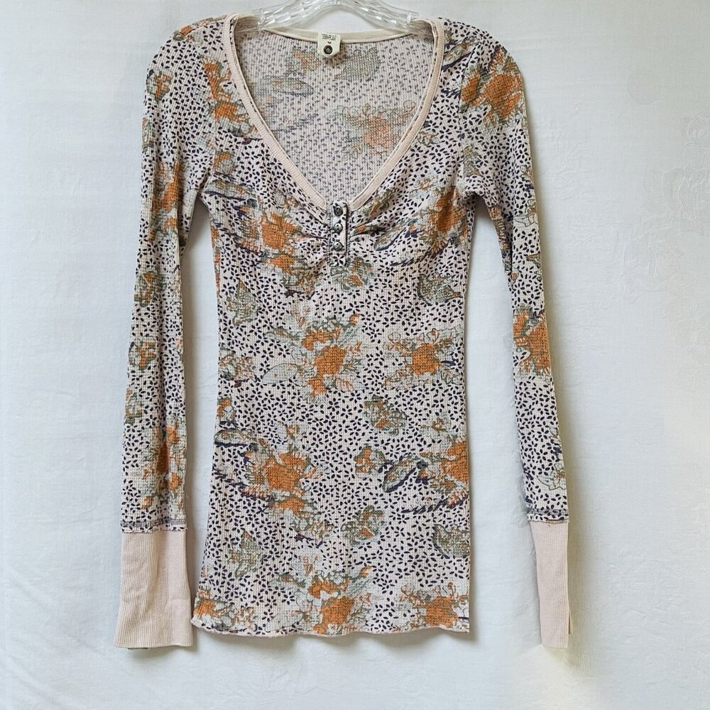 Free People Floral Button Cuff Thermal Blouse Womens Small Y2k Fairy Romantic - Picture 1 of 10